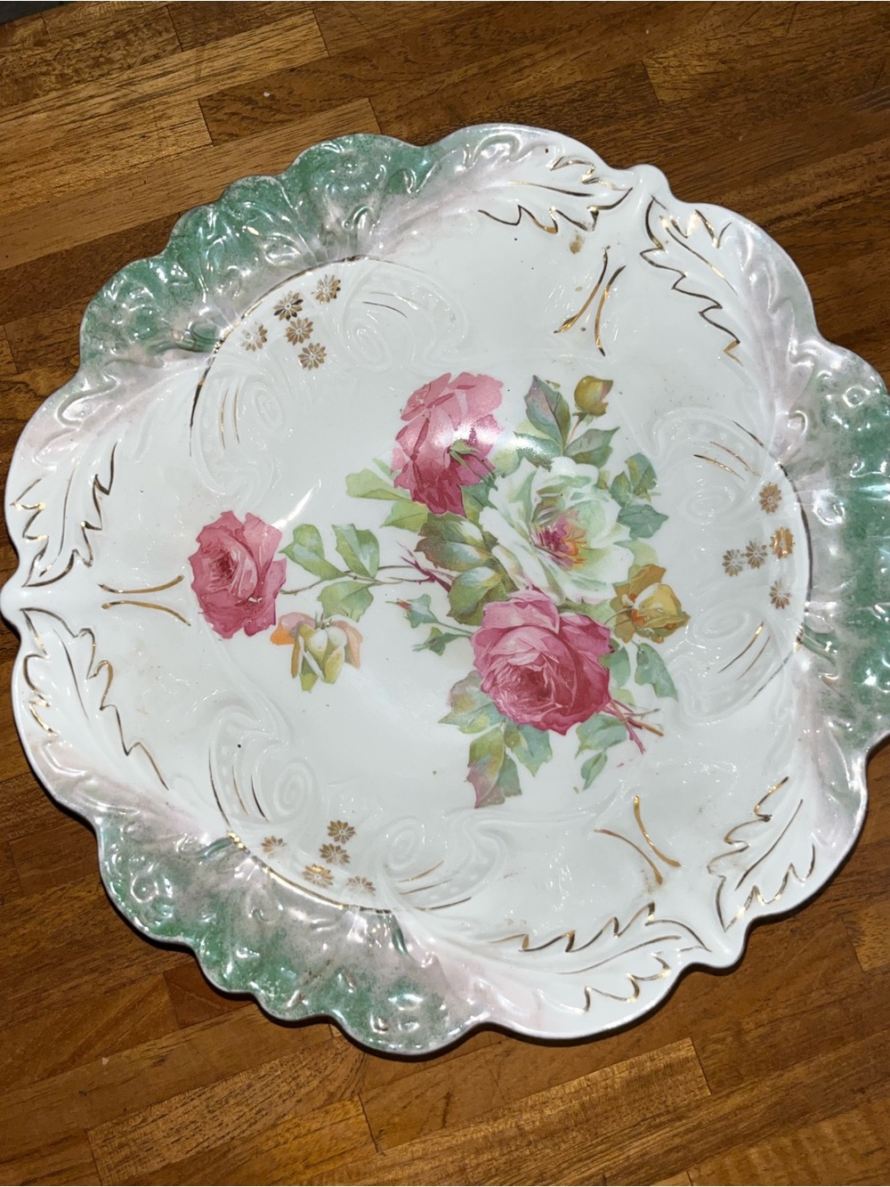 Antique PLS RSGermany Porcelain Serving Bowl – 10.5" Embossed Floral Rose Patter